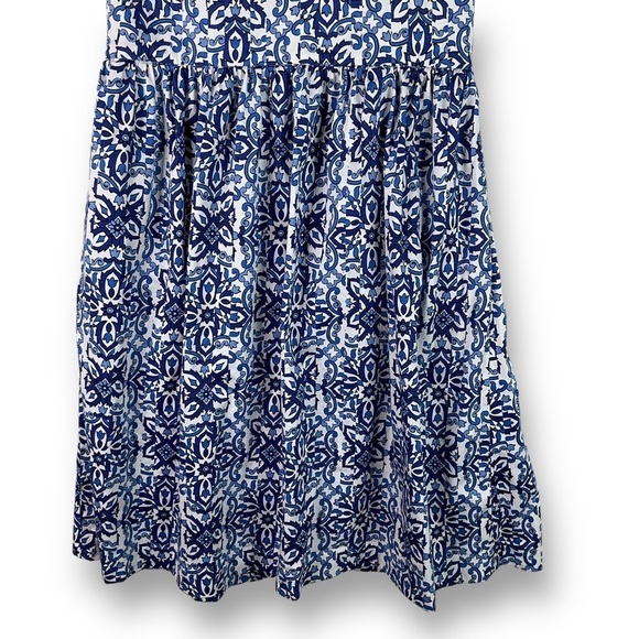 Milly Blue Combo Sleeveless V Neck A Line Cotton Blend Dress Blue Sz 2 - Picture 4 of 13